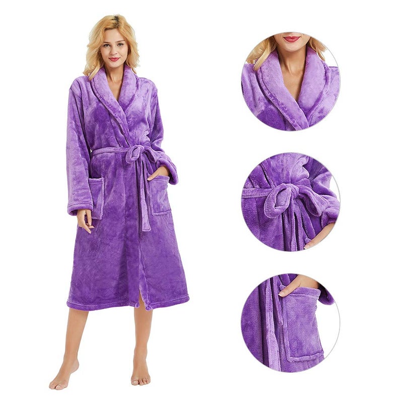 HEARTNICE Womens Fleece Robes, Soft Plush Long Bathrobe, Thick Kimono Robes for Womens, Warm House Coat (Violet, L/XL) - Image 3